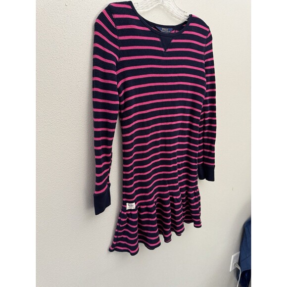 Girls Polo Ralph Lauren Waffle Dress Pink Navy Large 12-14 - Picture 3 of 11